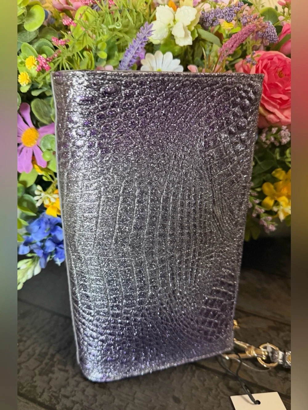 FIRM HTF NWT Brahmin Daisy PURPLE GLITTER Melbourne Genuine Leather